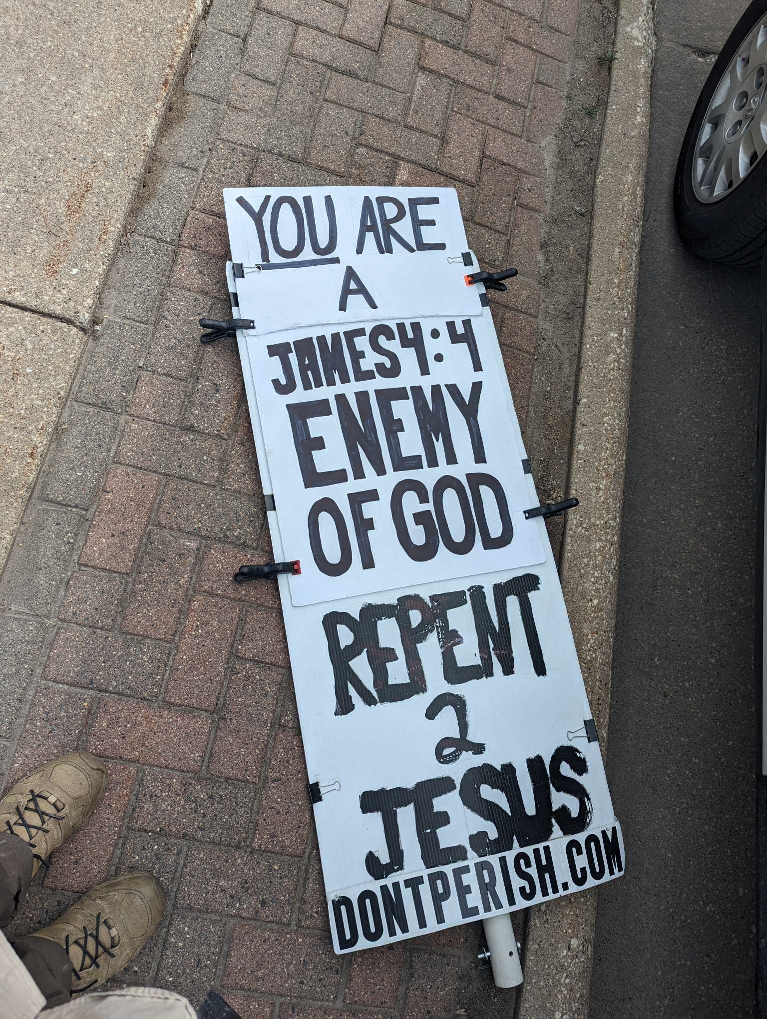 "You are a James 4:4 Enemy of God, Repent 2 Jesus" Gospel Sign